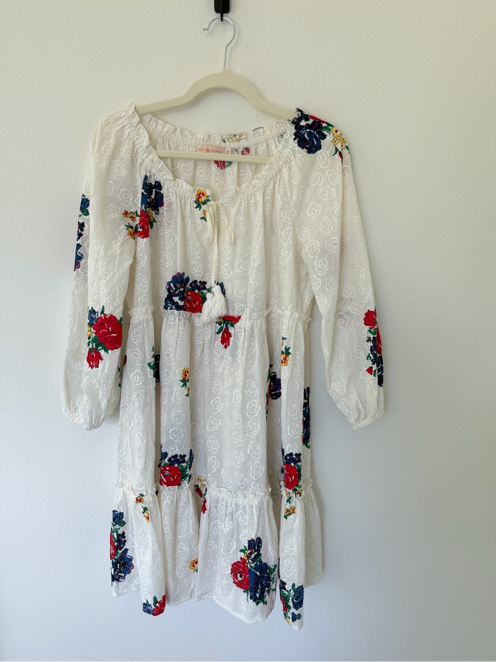 Tory Burch Embroidered Floral Beach Dress Cover-Up 100% Cotton Size Medium - Picture 3 of 11